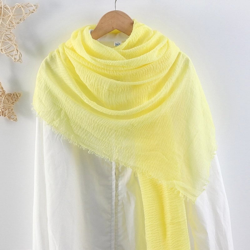 Hot Selling Solid Color Pleated Cotton And Linen Scarf Women's Bag Headscarf Crumpled Hair Fringe Bubble Scarf Women's Scarf Cover Head