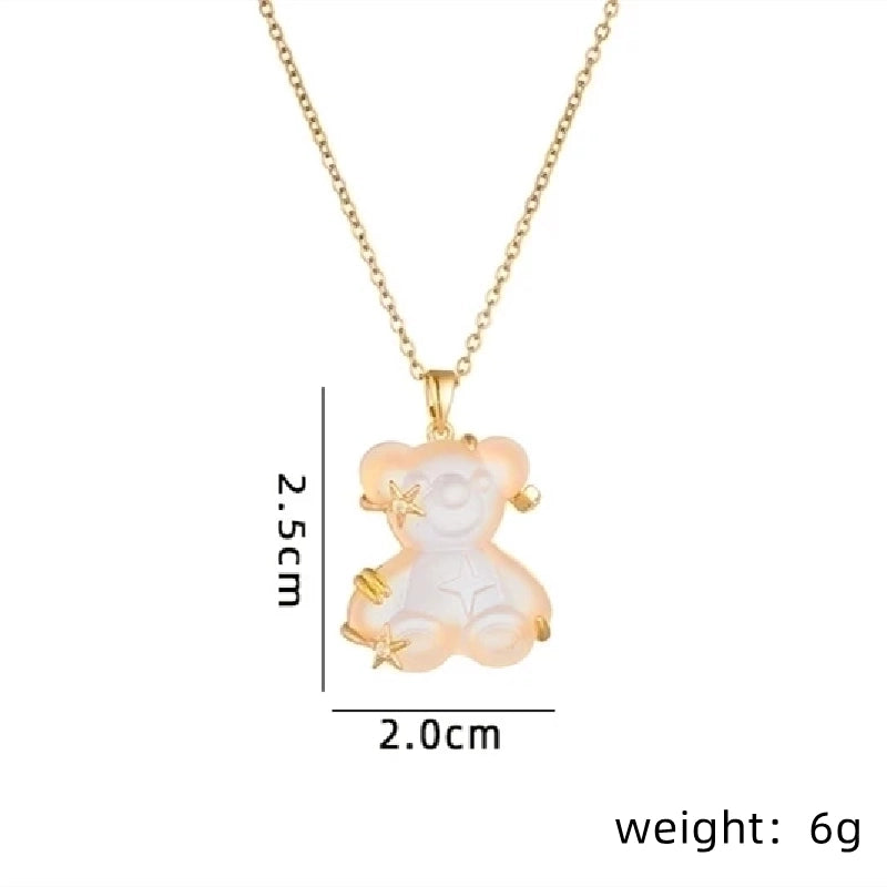 Cute Little Bear Star 201 Stainless Steel Copper Resin Zircon Plating Inlay