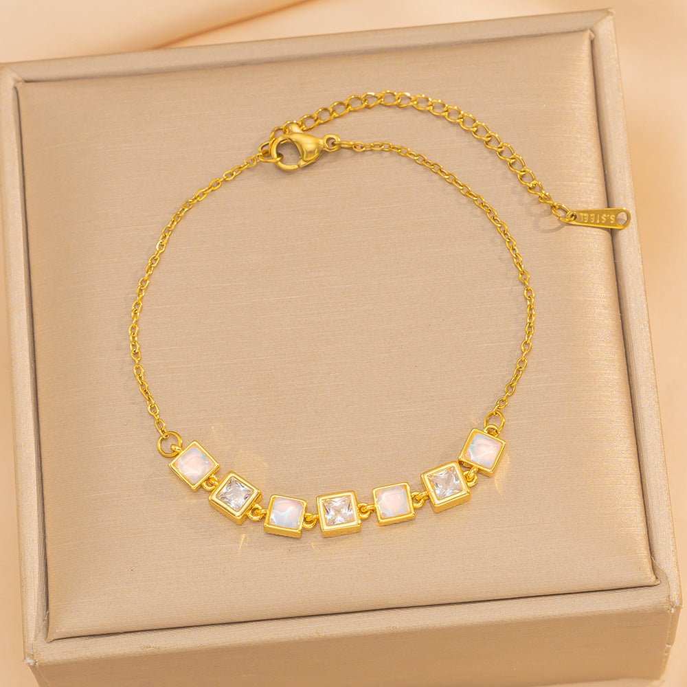 Fashion Square Cat'S Eye Zircon Bracelet Summer High-End Bracelet Niche Hand Jewelry For Women
