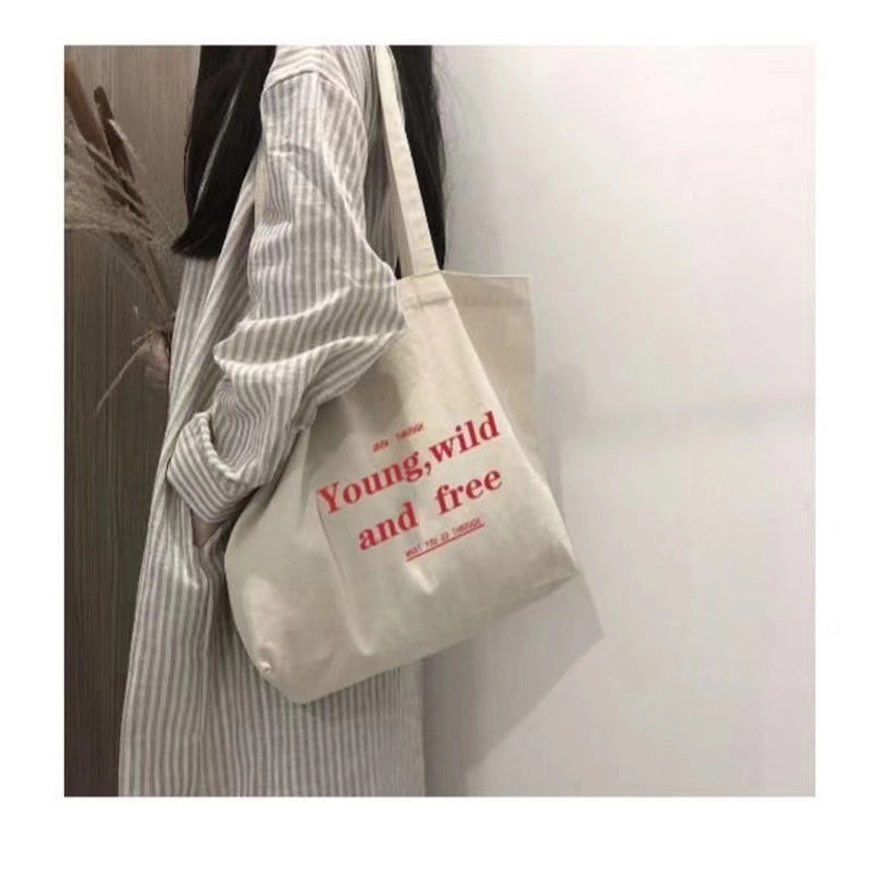 Women's Large Canvas Letter Basic Classic Style Zipper Canvas Bag