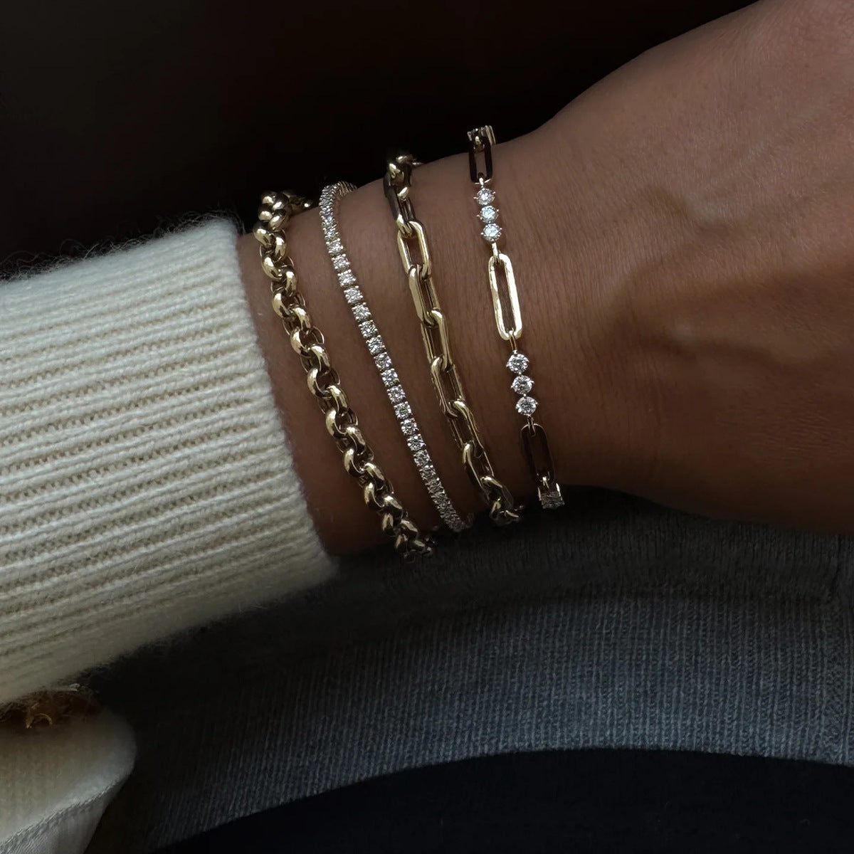 Stainless Steel Full Diamond Tennis Chain Jewelry Women'S Bracelet Stacking Titanium Steel
