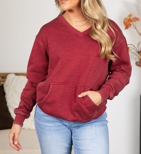 FINAL SALE⚡12 Packs for $24.99⚡ - Door Buster!Pigment Dyed Cozy Campfire V-Neck Sweatshirt (Multiple Colors)