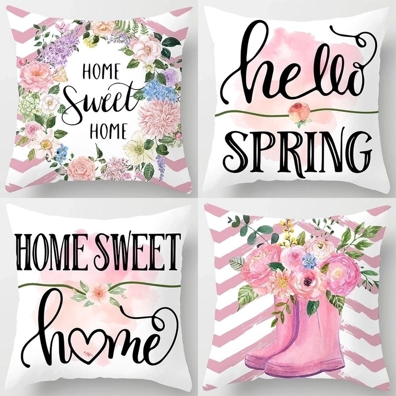 Sweet Minimalist Classic Style Letter Color Block Fibre Peach Skin Pillow Cases