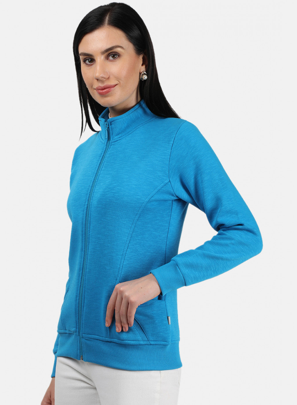 Women Blue Plain Sweatshirt