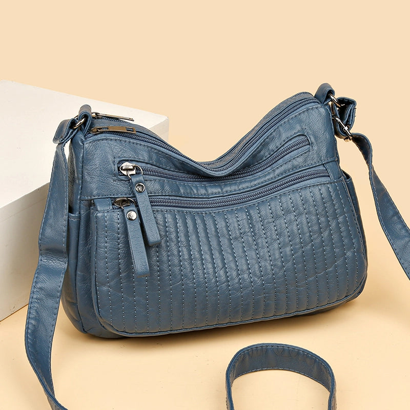 Women's Pu Leather Solid Color Classic Style Sewing Thread Square Zipper Shoulder Bag