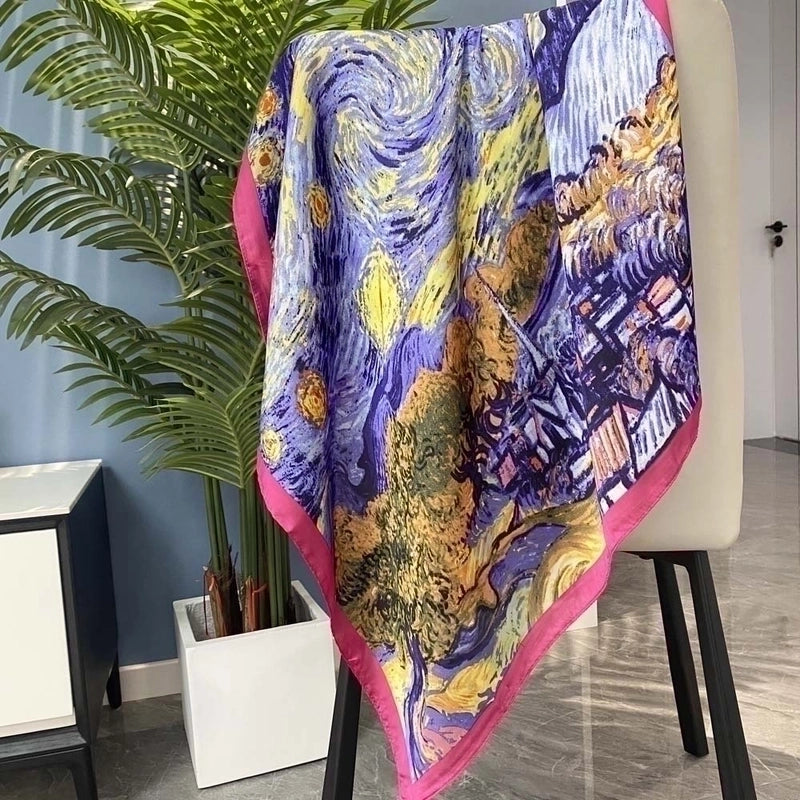 Women's Vacation Starry Sky Brocade Printing Silk Scarves
