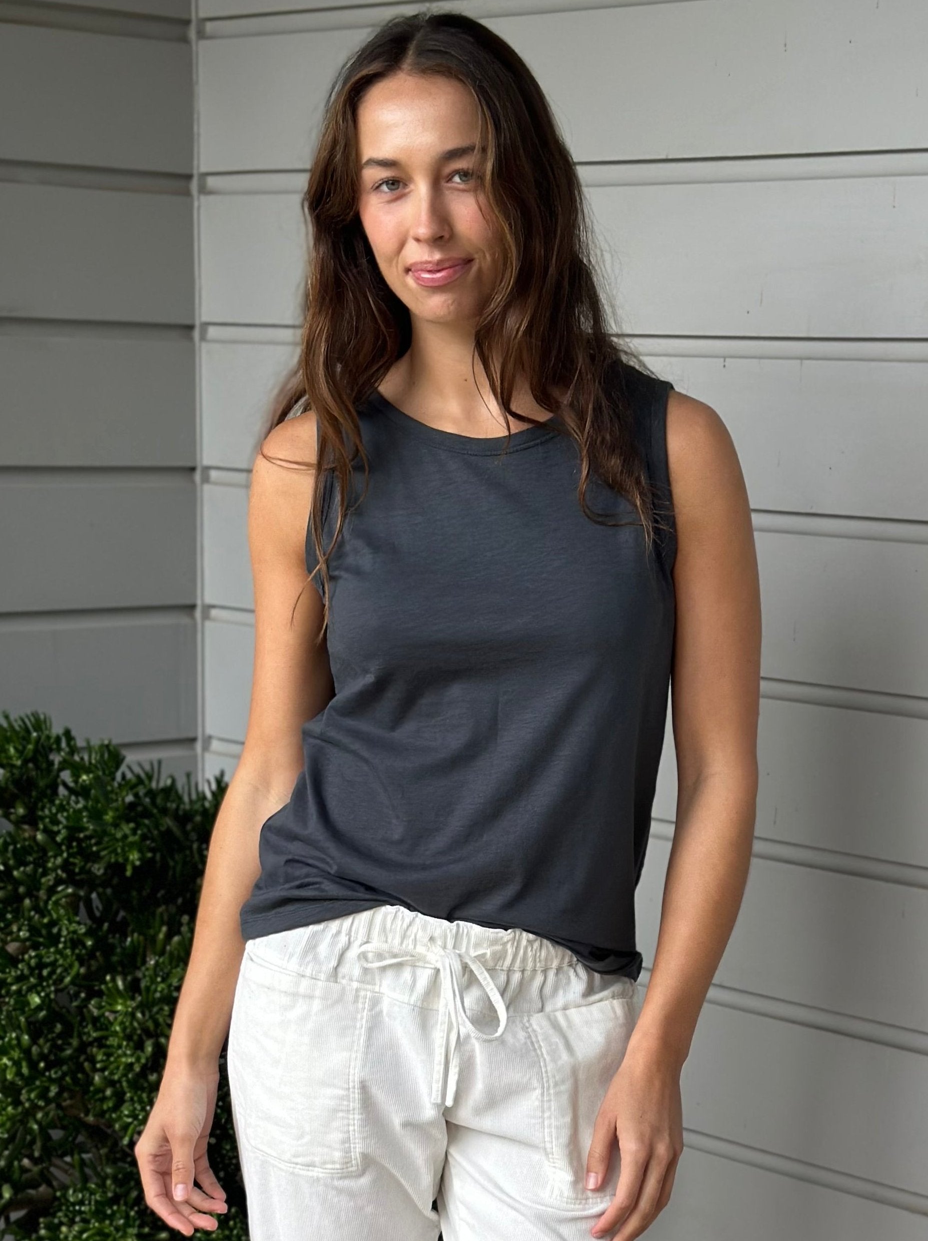 vera tank - charcoal cotton