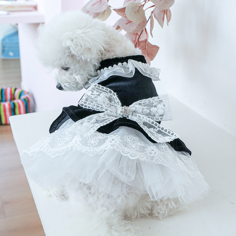 Velvet Lace Bowknot Dog Cat Dress
