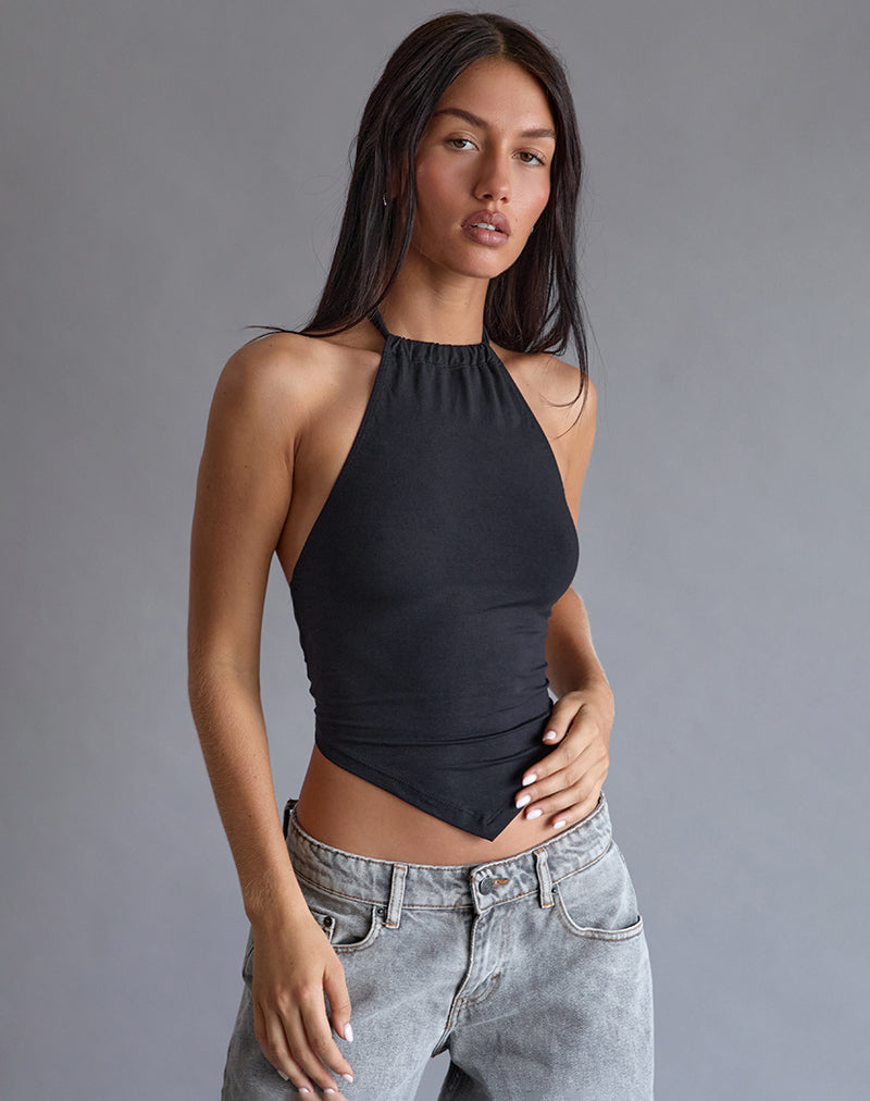 Shalas Halter Top in Rayon Jersey Black