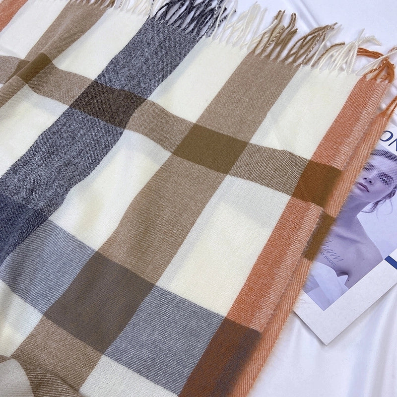 Women's Preppy Style Lattice Polyester Scarf