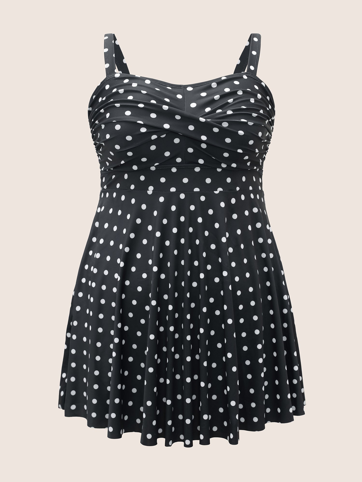 Polka Dot Crossover Ruched Flutter Hem Swim Dress