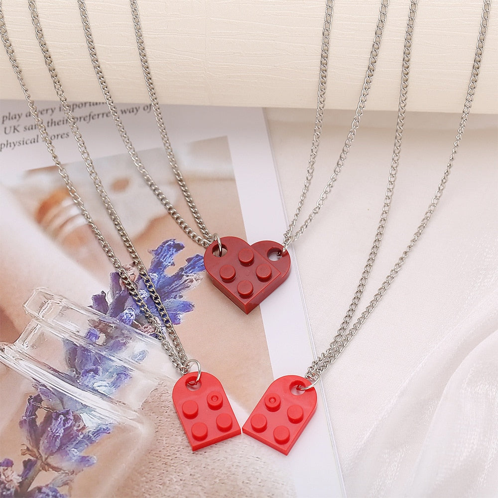 2 Pcs Lego Heart Necklaces