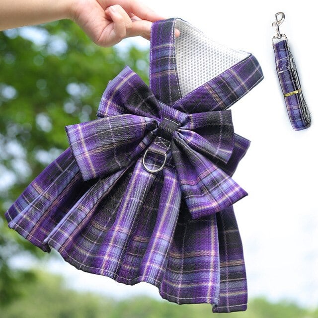 Plaid Pattern Dog Harness Dress