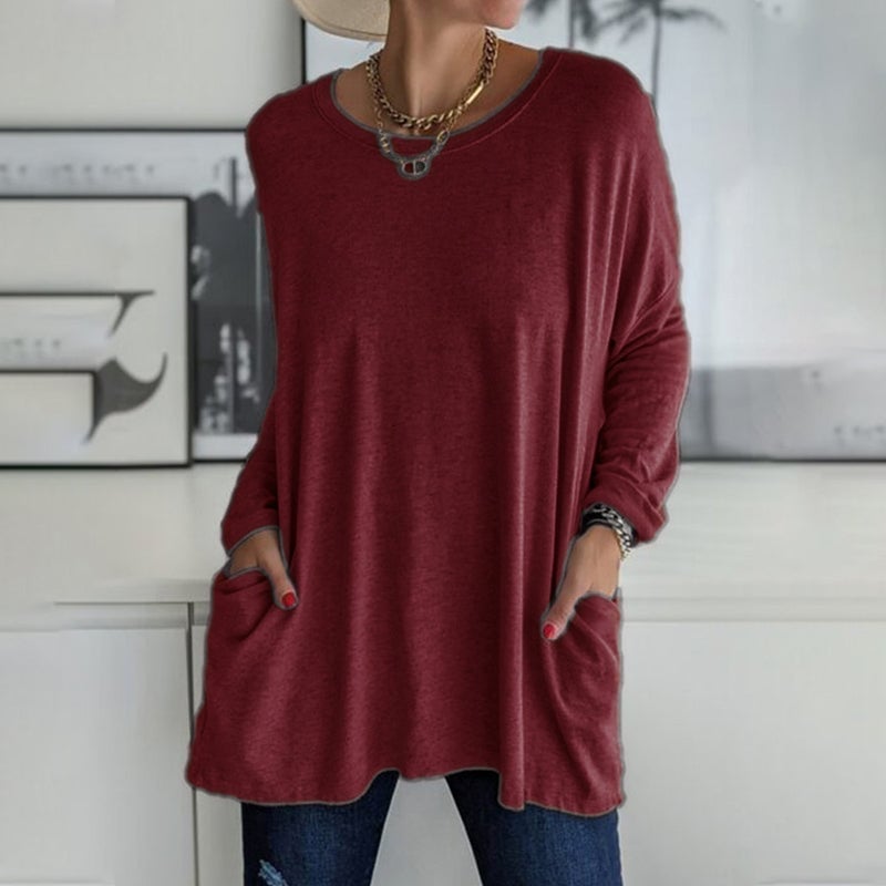 HOT SALE -49% OFF🎄Round Neck Long Sleeve Pocket Solid T-Shirt