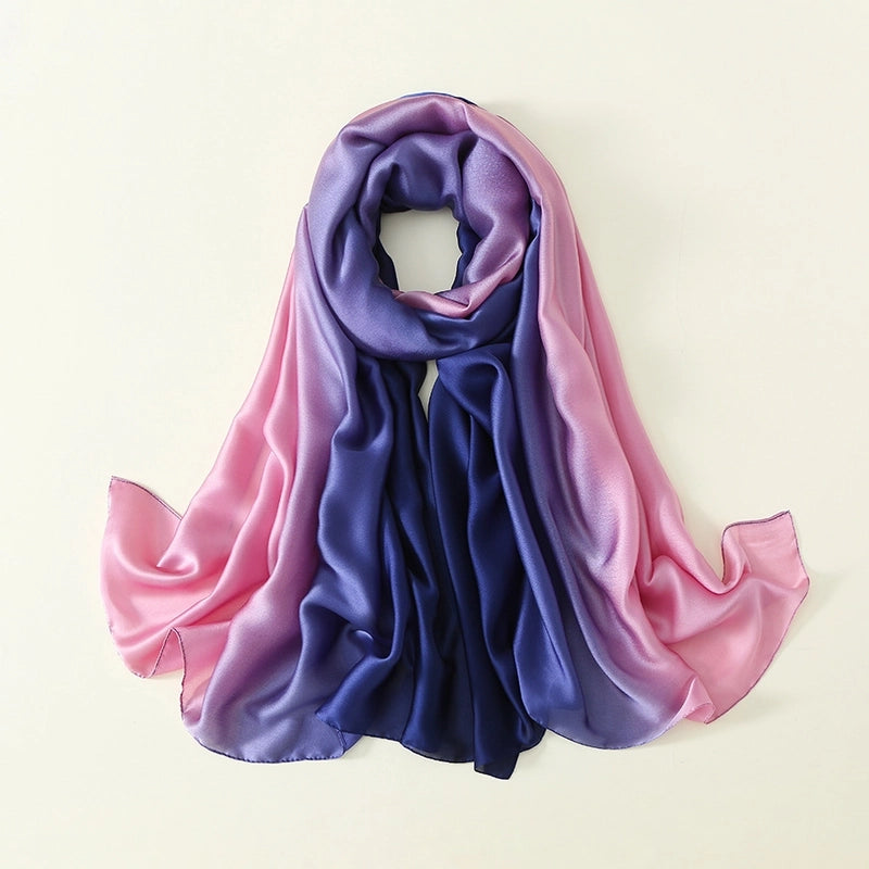 23 New Gradient Color Scarf Transitional Color New Silk Satin Scarf Scarf Elegant Long Women's Shawl Solid Color