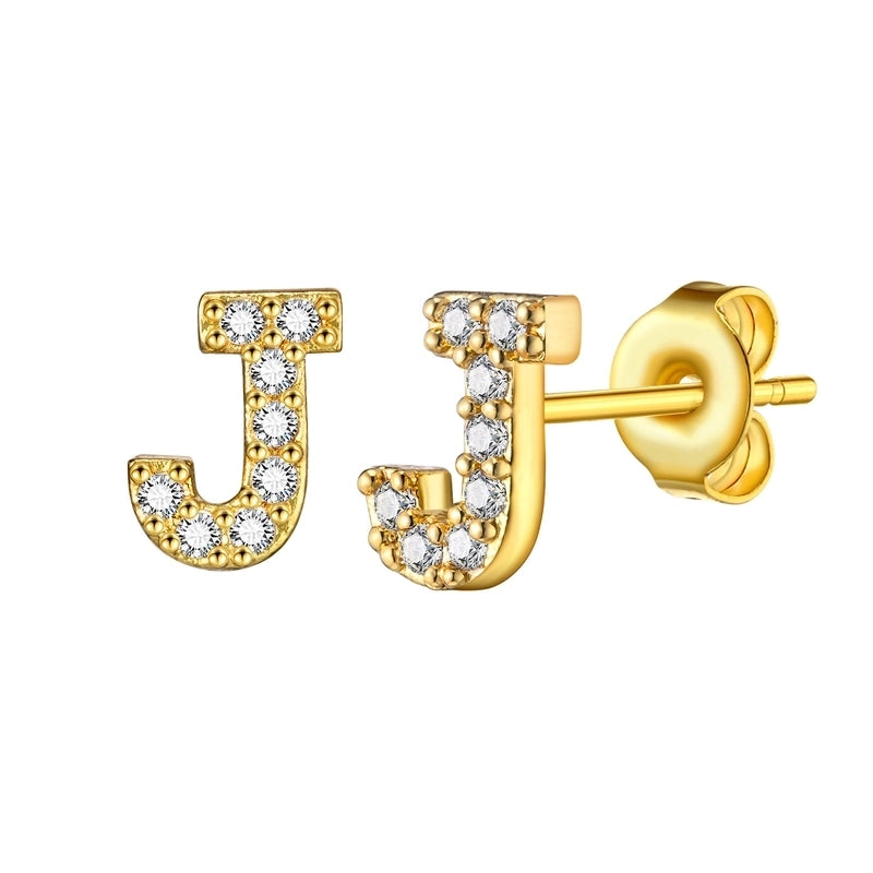 1 Pair Minimalist Letter Inlay Copper Zircon Ear Studs