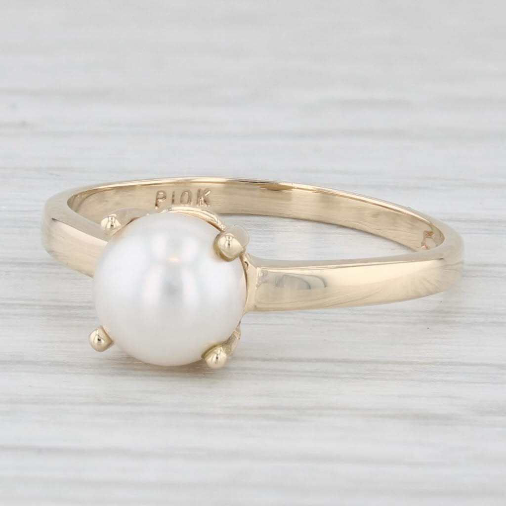 Round Cultured Pearl Solitaire 10K Yellow Gold Ring Ring Size 5.75
