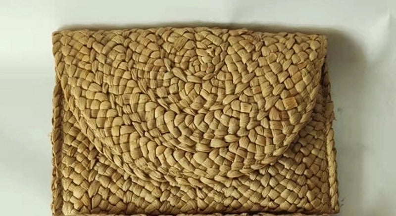 Yellow Red Green Straw Solid Color Square Weave Evening Bags