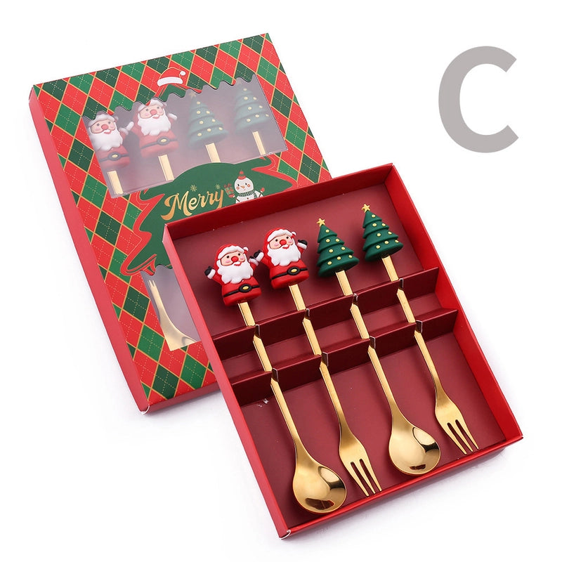 Christmas Cute Christmas Tree Santa Claus Star 304 Stainless Steel PVC Tableware 1 Piece