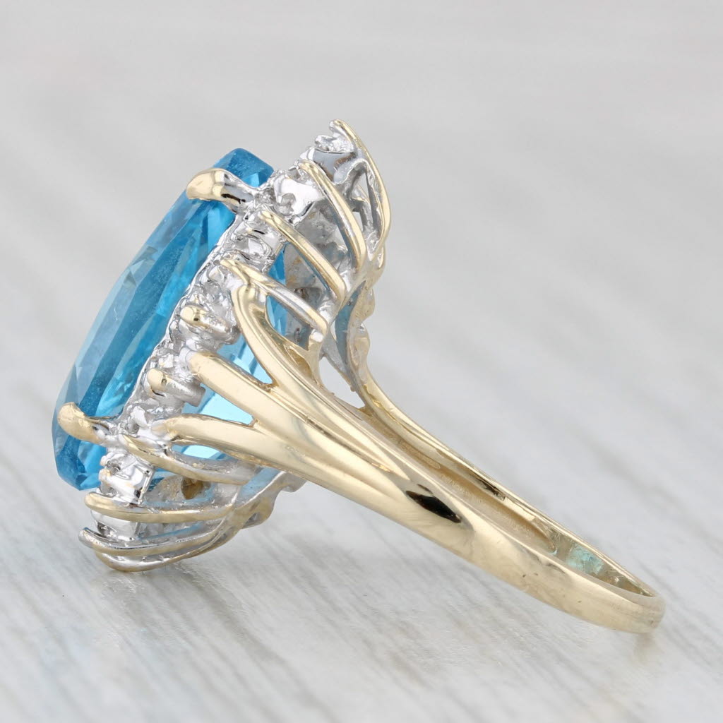 7.07ctw Pear Blue Topaz Diamond Halo Ring 10k Yellow Gold Size 4.5