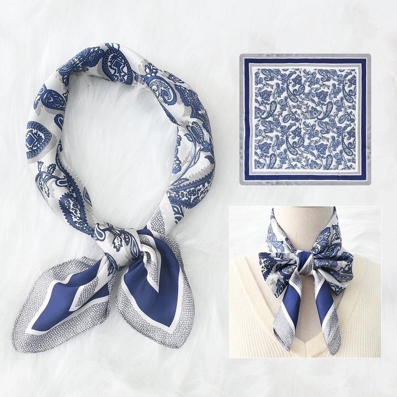 2 Pieces Women's Elegant Plaid Flower Horse Satin Silk Scarf