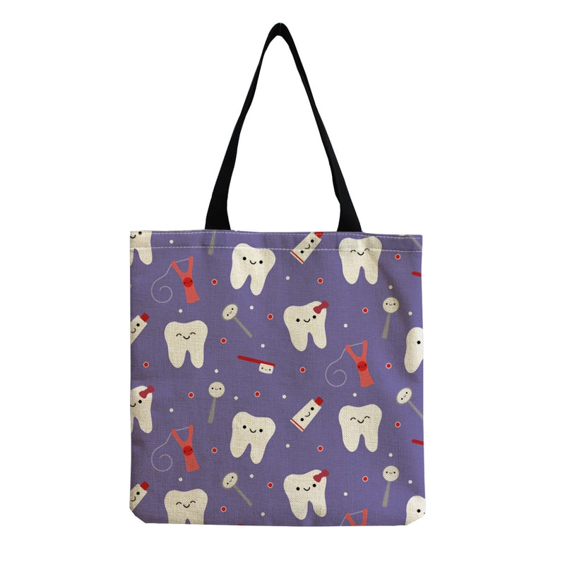 Women's Cotton And Linen Letter Nurse Heart Shape Classic Style Square Open Tote Bag