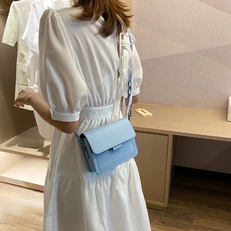 Women's Small Pu Leather Solid Color Streetwear Square Flip Cover Crossbody Bag