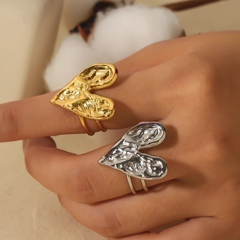 Elegant Minimalist Heart Shape Stainless Steel Plating 18k Gold Plated Rings Necklace