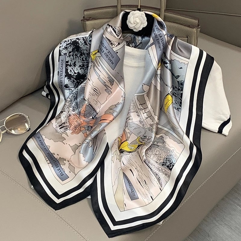 Women's Elegant Minimalist Printing Silk Printing Silk Scarf