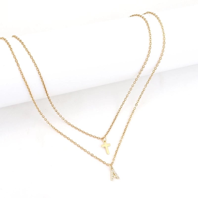 Elegant Minimalist Classic Style Cross Letter 201 Stainless Steel 304 Stainless Steel Copper Zircon Inlay Stainless Steel Necklaces