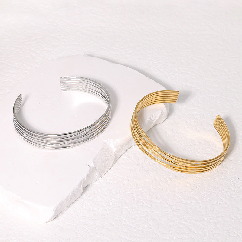 Minimalist Stripe Stainless Steel Electroplating Bangles