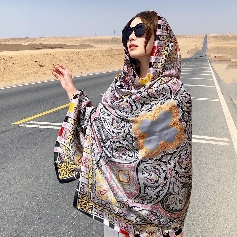 Women's Lady Leopard Satin Printing Shawl