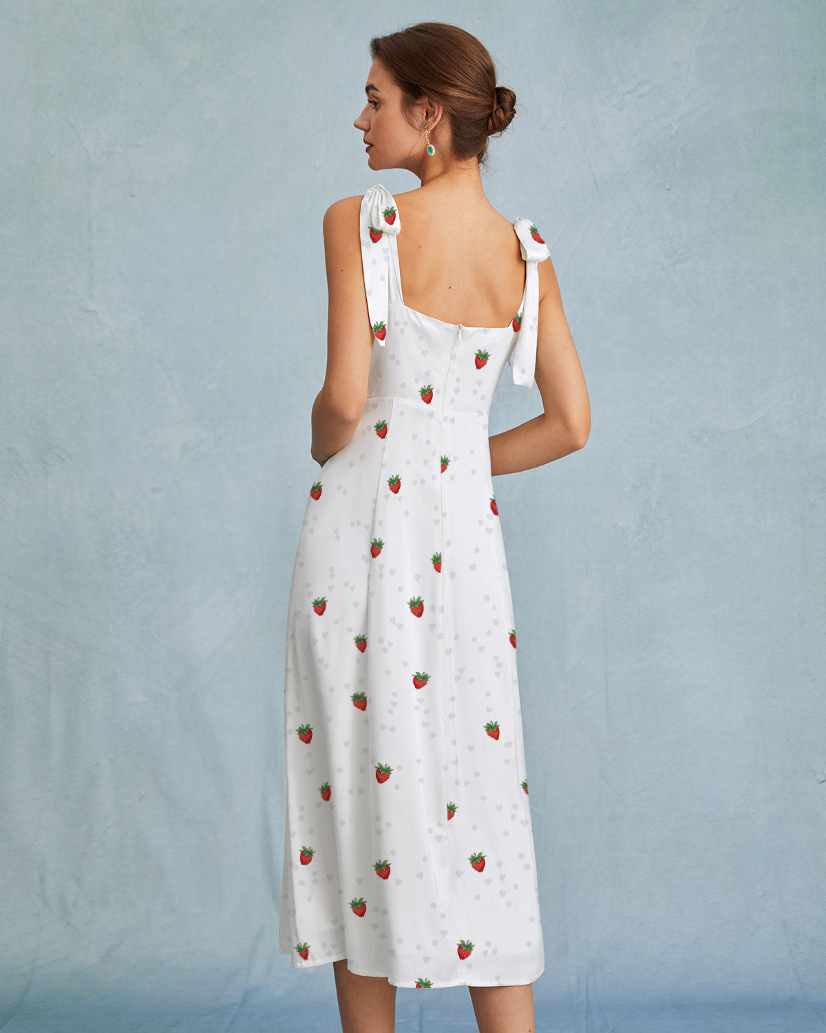 The White Strawberry Tie Strap Slit Midi Dress