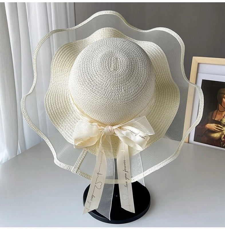 Straw Hat Women's Summer Beach Seaside Travel Sunshade Holiday Sunscreen Big Hat Brim Big Rim Cool Hat  Sun Hat