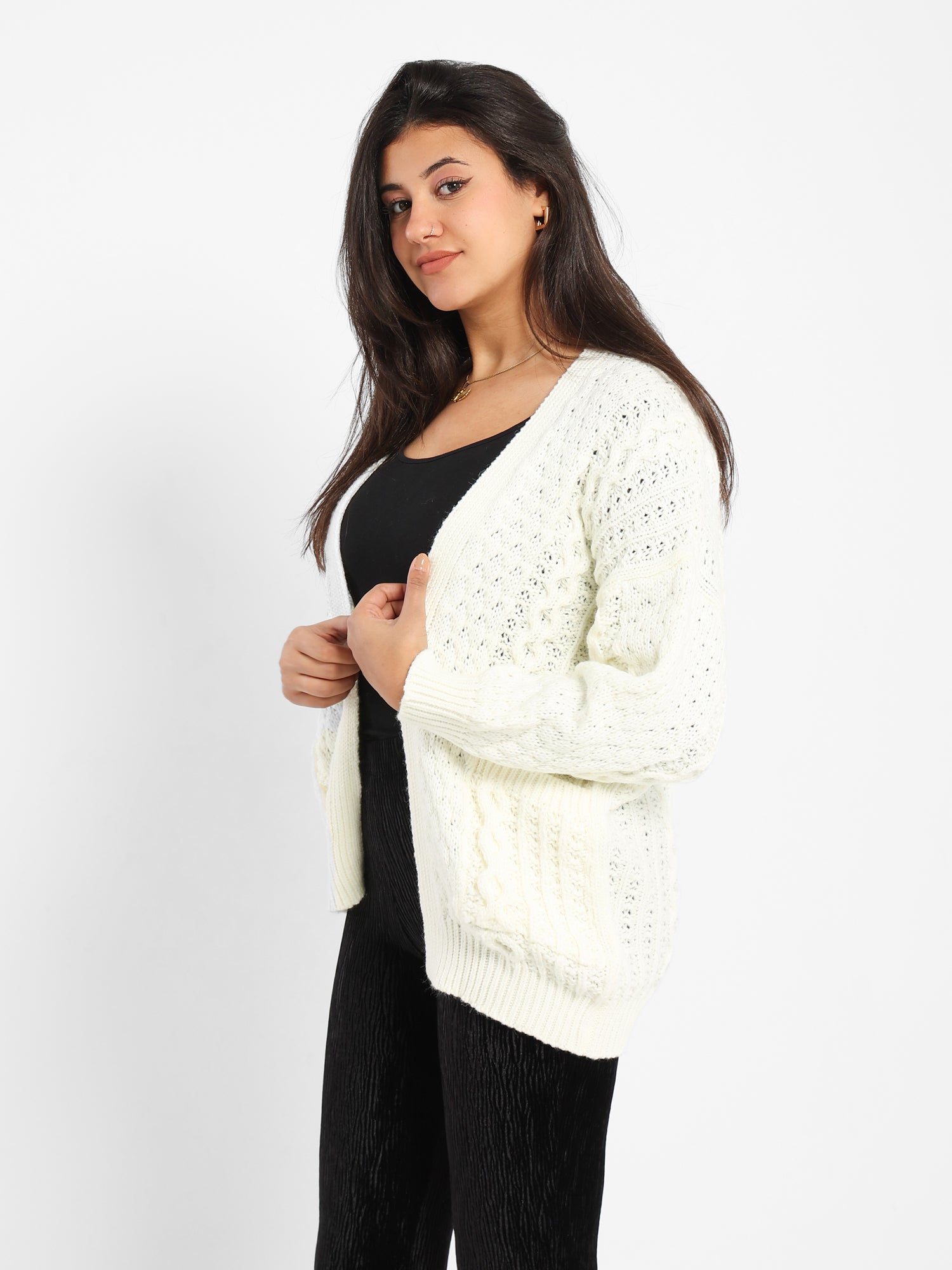 Textured Medium Length Cardigan
