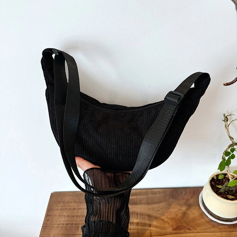 Single Shoulder Bag  Corduroy Student Class Commuting Large Capacity Crossbody Tote Bag