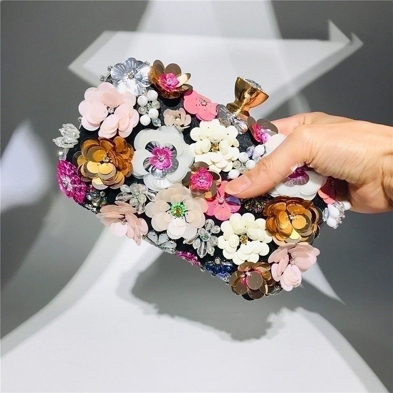 Yellow Blue Black Satin Flower Square Evening Bags