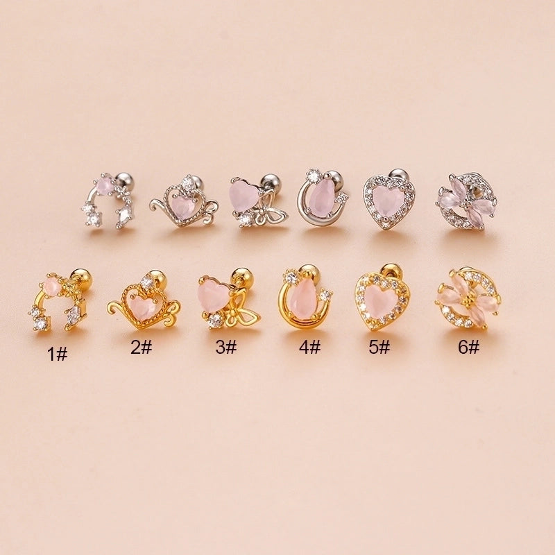 1 Piece Ear Cartilage Rings & Studs Sweet Heart Shape Bow Knot 316L Stainless Steel  Copper Plating Zircon