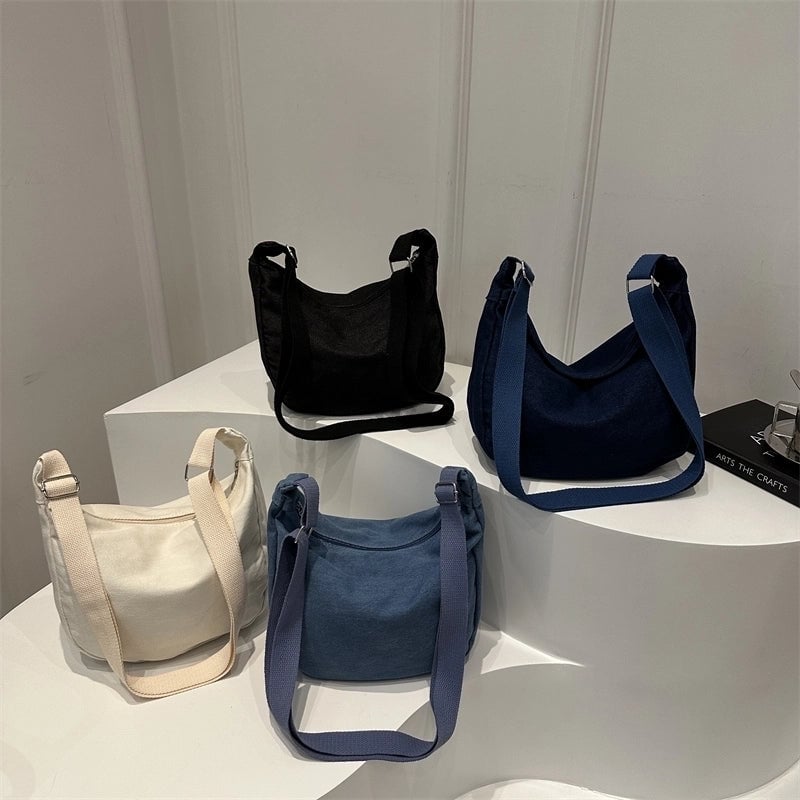 Women's Canvas Solid Color Preppy Style Square Zipper Shoulder Bag Crossbody Bag