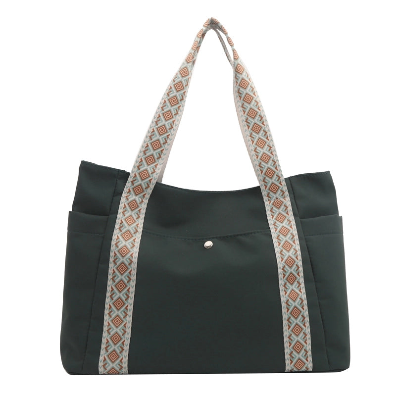 Women's Canvas Solid Color Basic Zipper Tote Bag