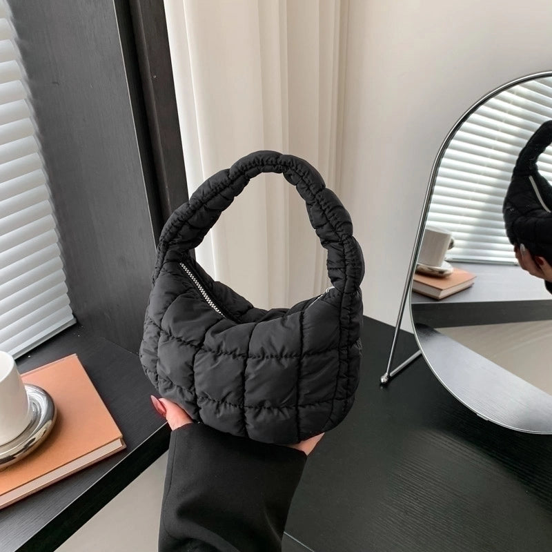 Women's Cotton Solid Color Basic Pillow Shape Zipper Shoulder Bag Handbag Underarm Bag