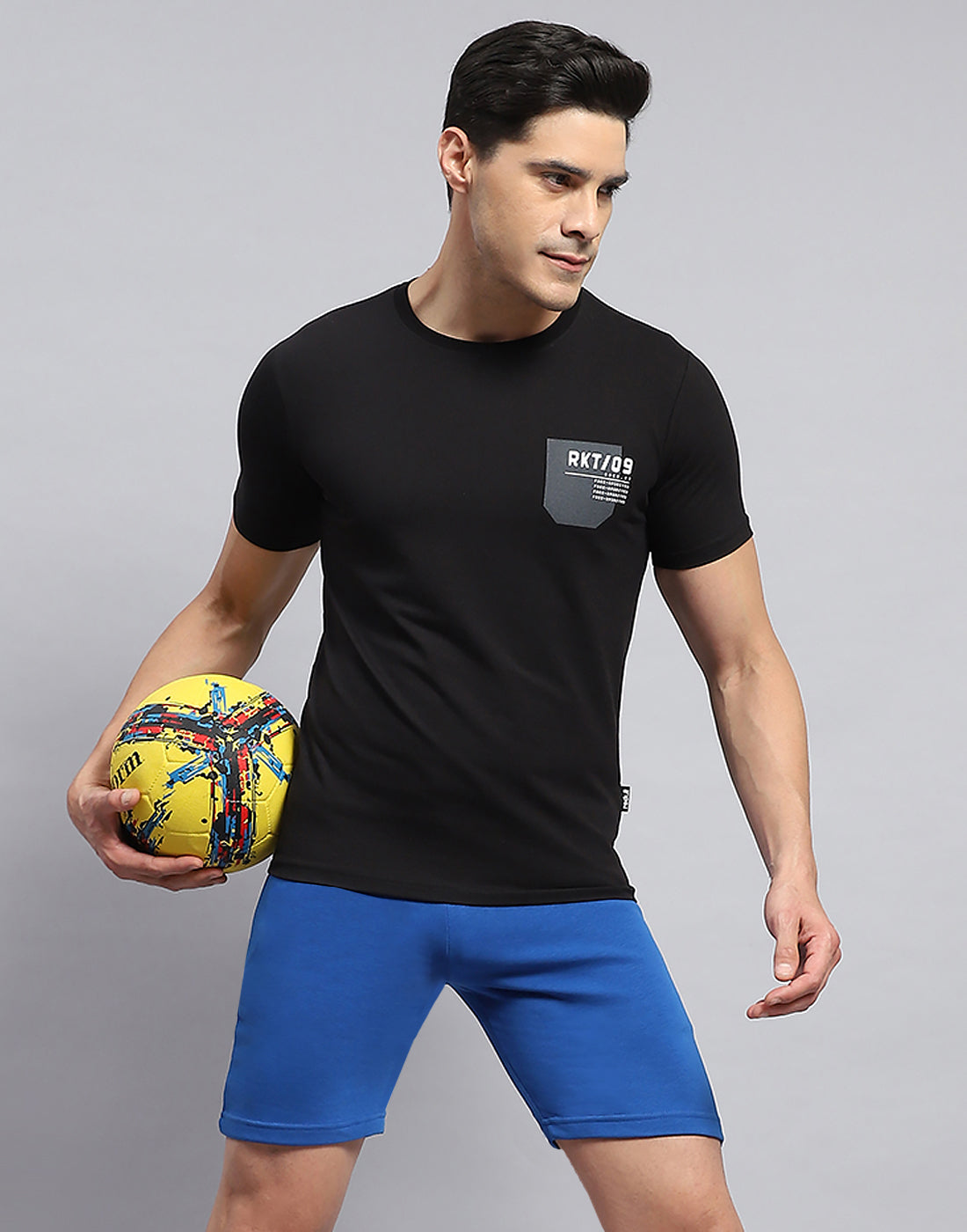 Men Black Printed Round Neck Half Sleeve T-Shirt