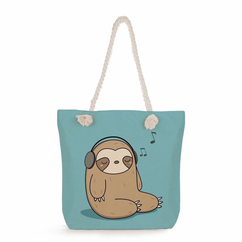 Women's Cotton And Linen Sloth Cute Square Zipper Tote Bag