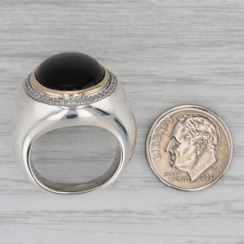 Onyx Diamond Halo Ring 14k White Gold Size 7 Statement