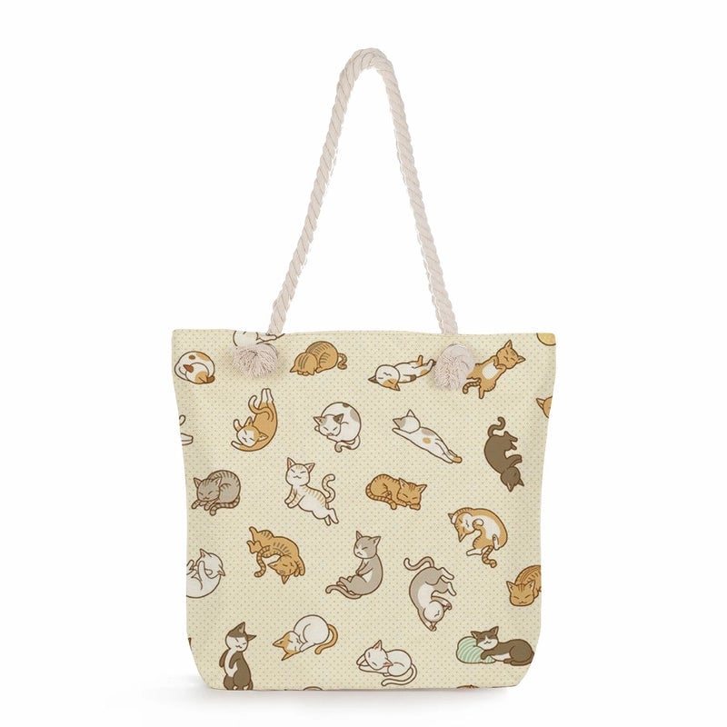 Women's Medium Linen Cartoon Elegant Basic Classic Style Square Zipper Canvas Bag