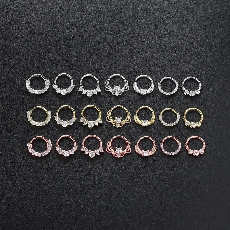Fashion Round Copper Plating Zircon Nose Ring 1 Piece