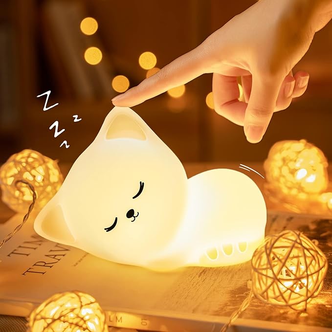 Squishy Silicone Sleepy Cat LED Night Light - Perfect Gift for Kids and Girls