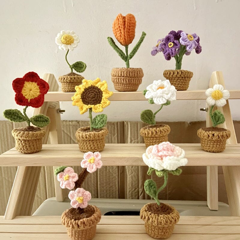 Handmade knitted flowers