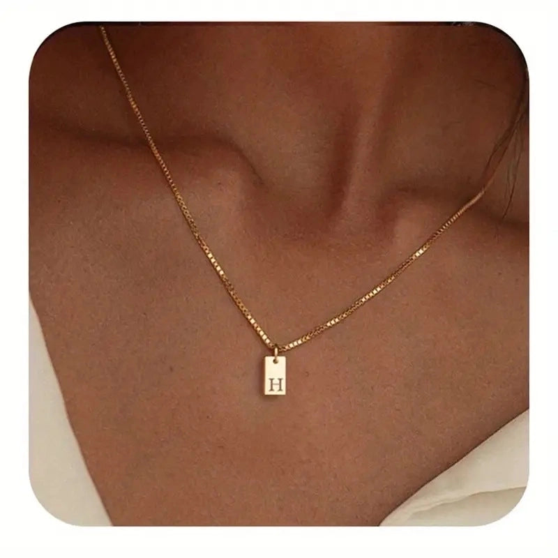 Titanium Steel Minimalist Letter Rectangle Plating Pendant Necklace