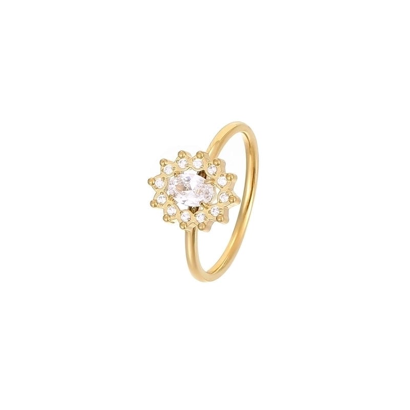 IG Style Shiny Flower 304 Stainless Steel Zircon White Gold Plated Gold Plated Plating Inlay Rings